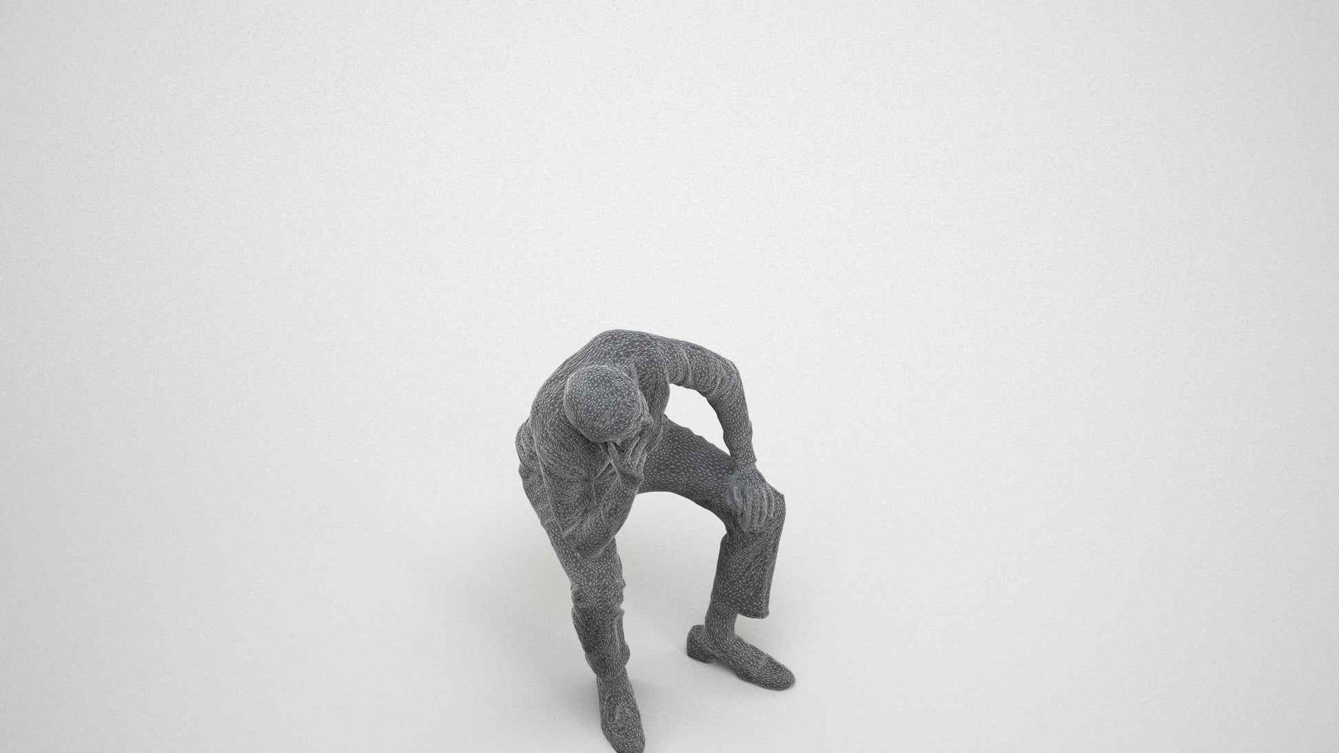3D scanned man sitting casual, photorealistic archviz people for Enscape and SketchUp, wireframe three-quarter view