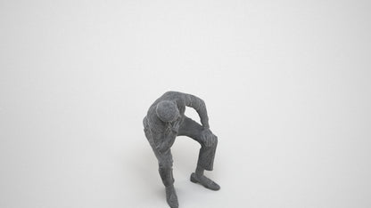 3D scanned man sitting casual, photorealistic archviz people for Enscape and SketchUp, wireframe three-quarter view
