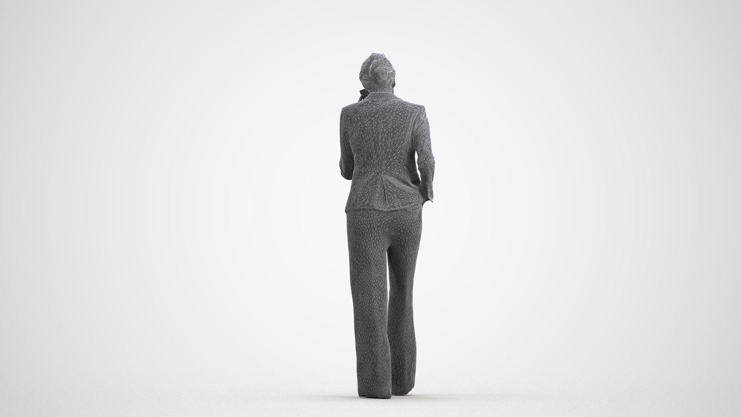 3D human model woman business, photogrammetry scanned person for archviz, wireframe front view