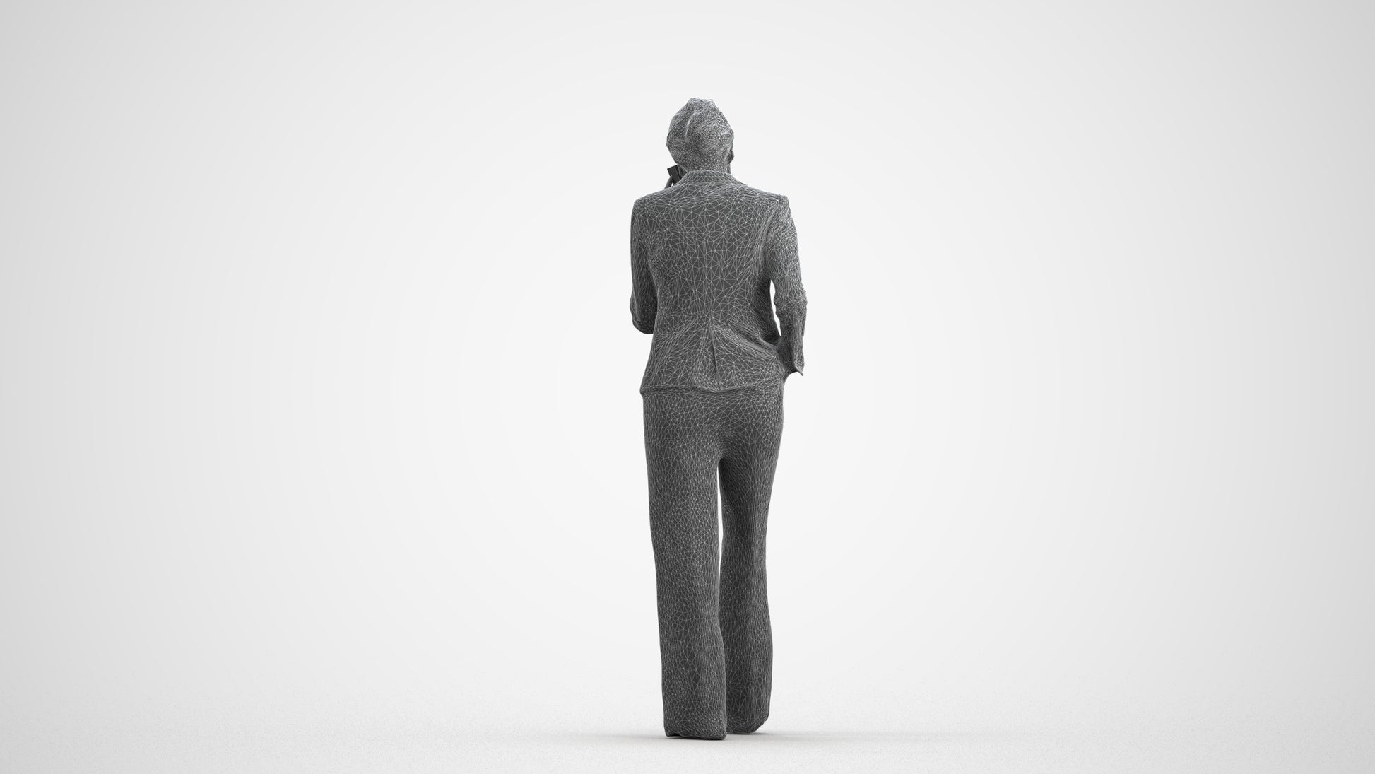 3D human model woman business, photogrammetry scanned person for archviz, wireframe front view