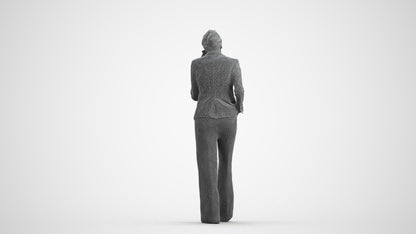 3D human model woman business, photogrammetry scanned person for archviz, wireframe front view