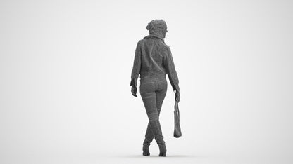 3D human model woman casual walking, photogrammetry scanned person for archviz, wireframe front view