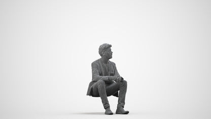 realistic 3D man casual sitting, scanned archviz people for Blender and 3ds Max, wireframe side view
