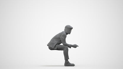 photogrammetry 3D man business sitting, realistic human model archviz FBX, wireframe side view