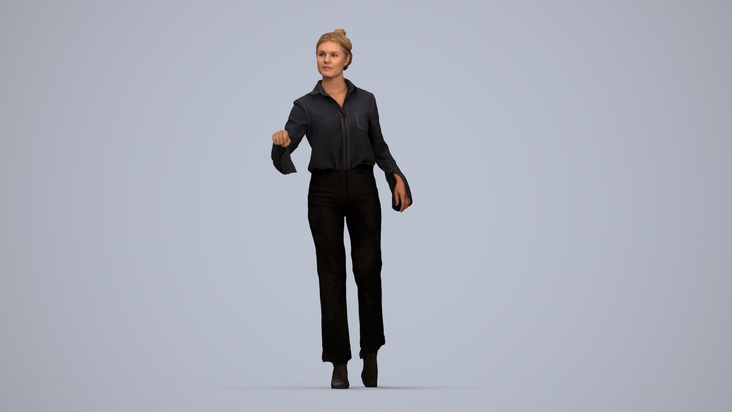 scanned 3D woman business door, photogrammetry people for Enscape and V-Ray, top-down view render