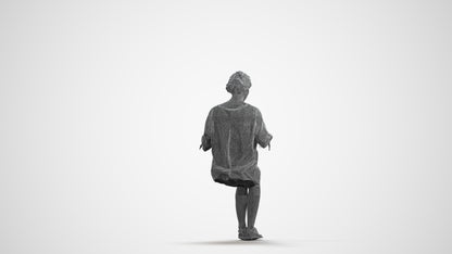 realistic 3D human woman casual sitting, archviz people FBX OBJ for Blender, wireframe front view