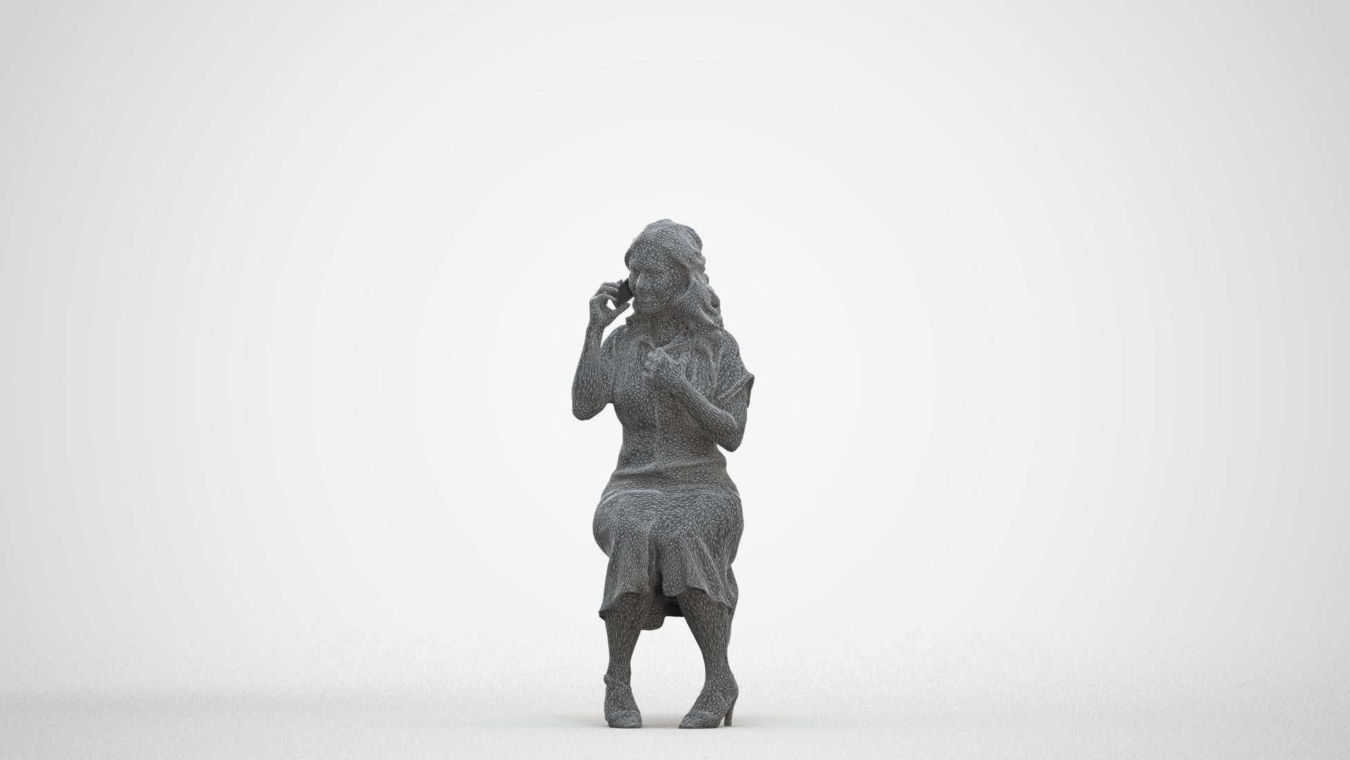 realistic 3D human woman casual sitting, archviz people FBX OBJ for Blender, three-quarter front view render
