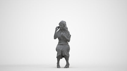 realistic 3D human woman casual sitting, archviz people FBX OBJ for Blender, three-quarter front view render