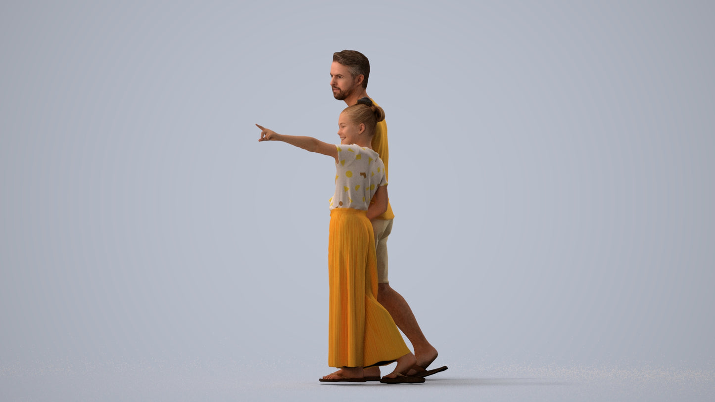 realistic 3D people man kids, render-ready for V-Ray and Corona, FBX OBJ, three-quarter view render