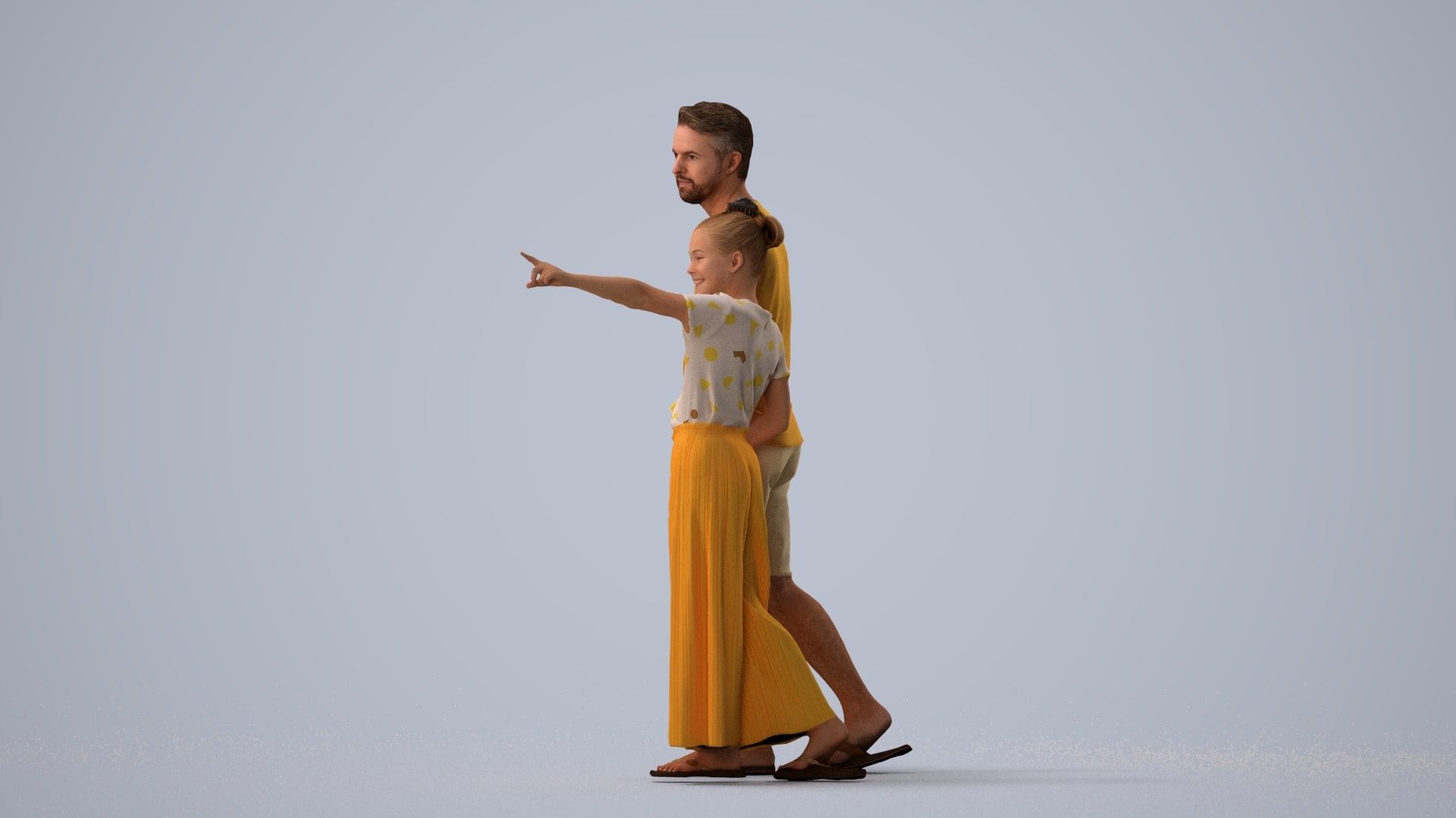 realistic 3D people man kids, render-ready for V-Ray and Corona, FBX OBJ, three-quarter view render