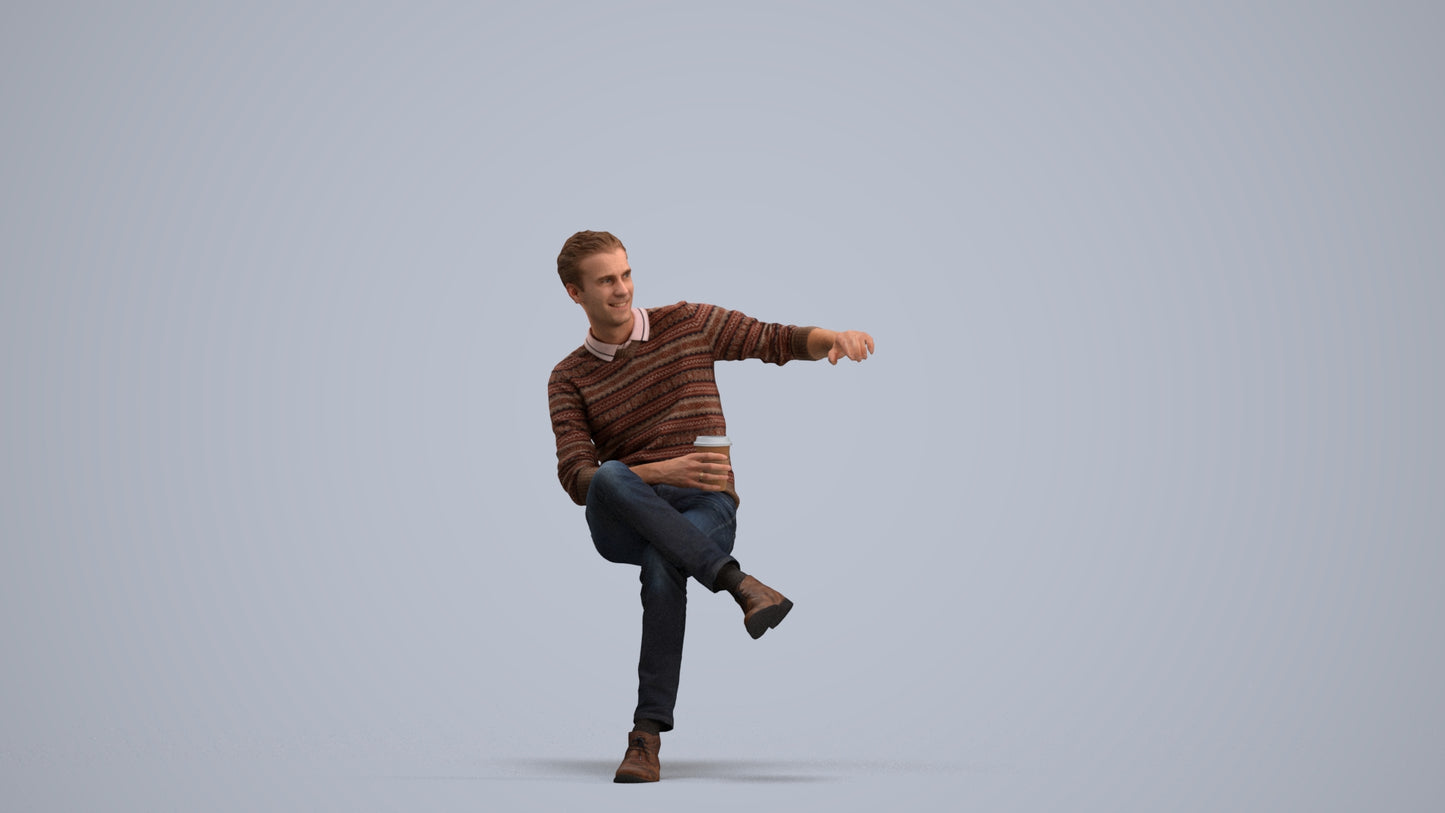 scanned 3D man casual sitting, photogrammetry people for Enscape and V-Ray, standing pose render