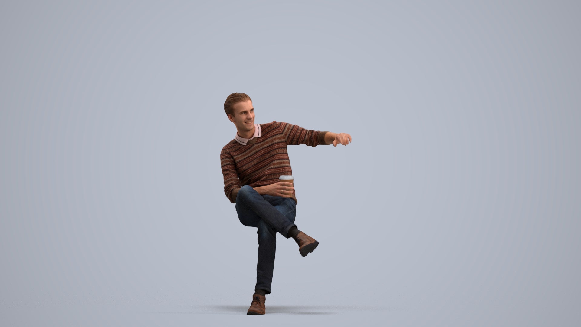 scanned 3D man casual sitting, photogrammetry people for Enscape and V-Ray, standing pose render
