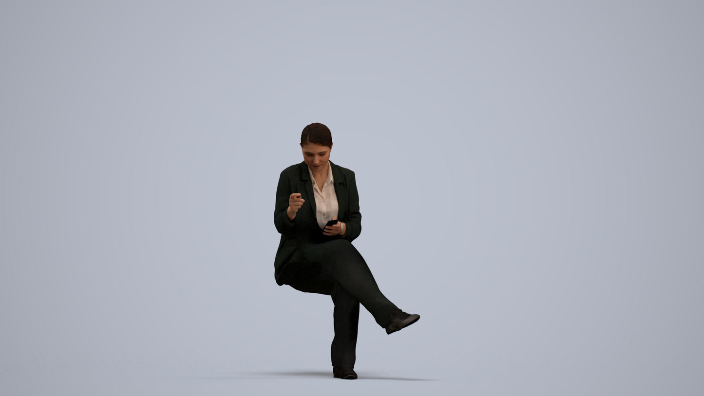 3D human model woman business, photogrammetry scanned person for archviz, standing pose render