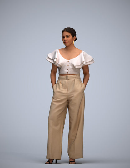 3D scanned woman standing business, photorealistic archviz people for Enscape and SketchUp