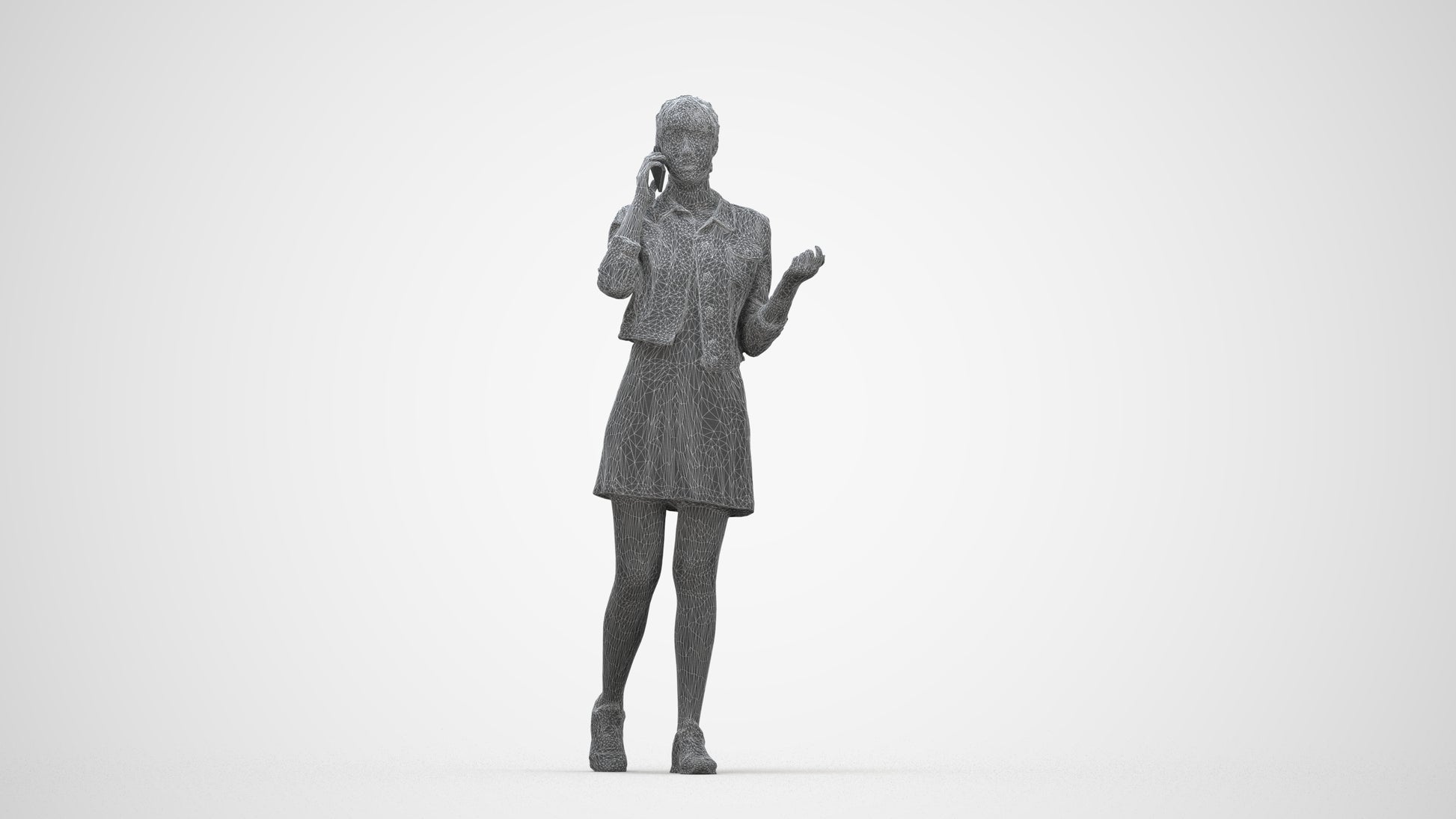 realistic 3D people woman casual walking, render-ready for V-Ray and Corona, FBX OBJ, wireframe back view