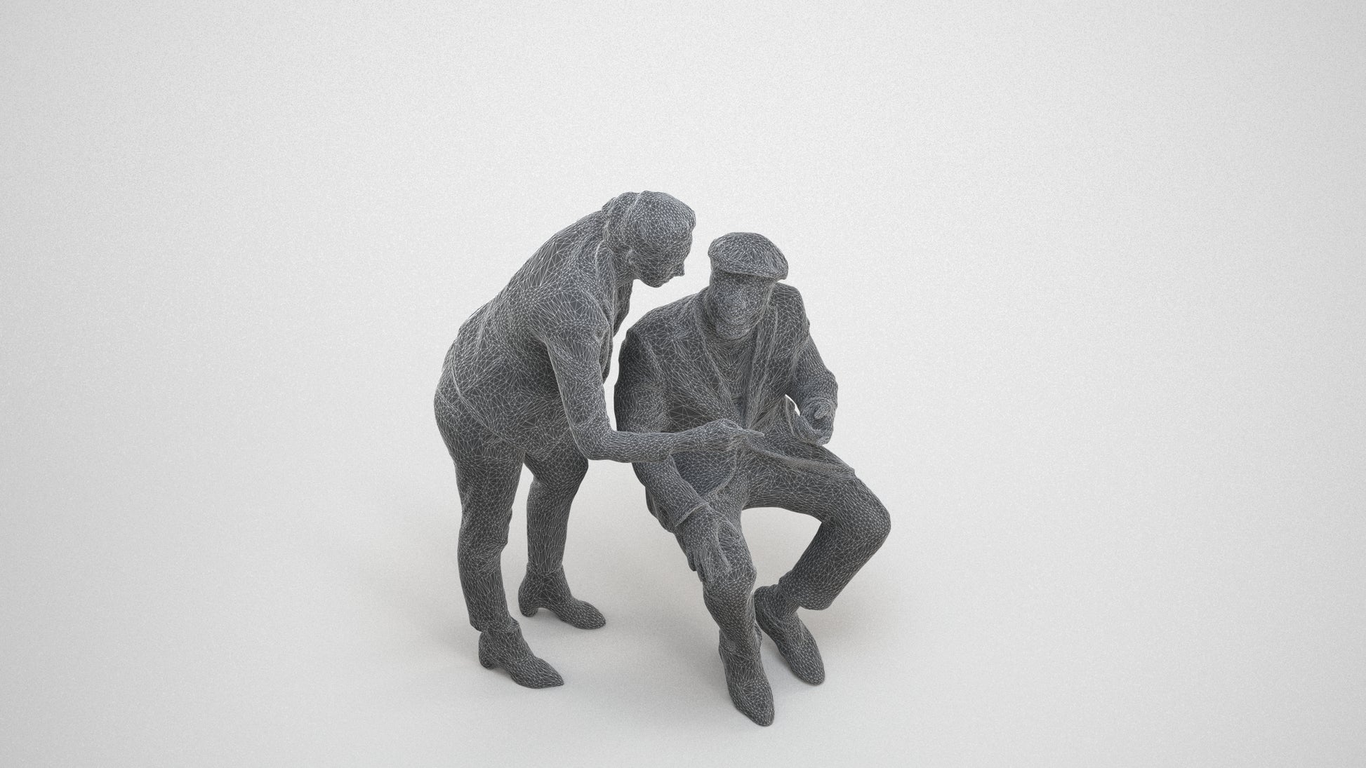 realistic 3D woman business, scanned archviz people for Blender and 3ds Max, wireframe three-quarter view
