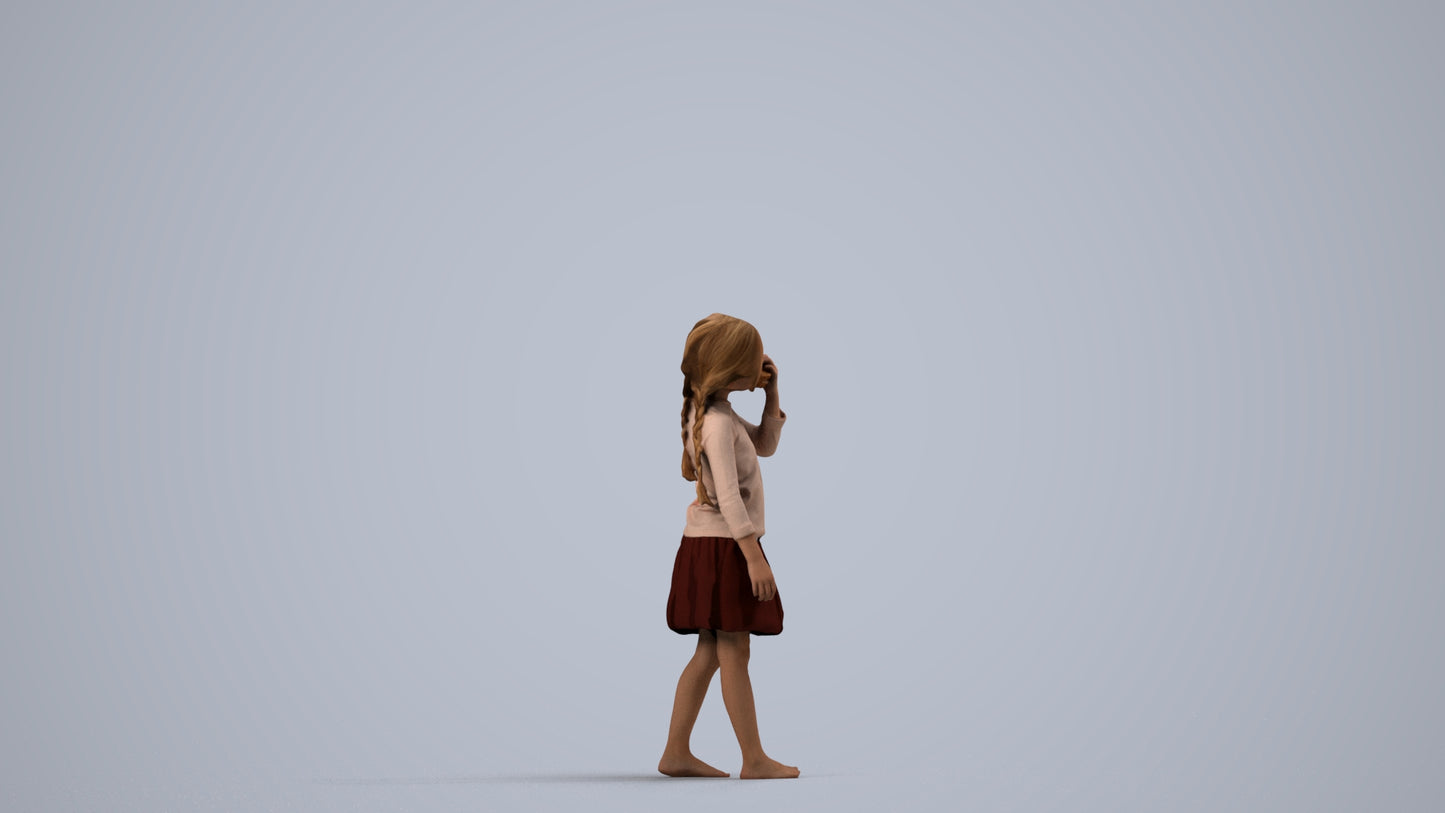 photogrammetry 3D girl kids, realistic human model archviz FBX, side view render