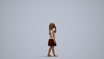 photogrammetry 3D girl kids, realistic human model archviz FBX, side view render