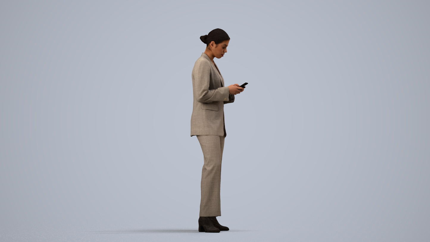 scanned 3D woman business, photogrammetry people for Enscape and V-Ray, side view render