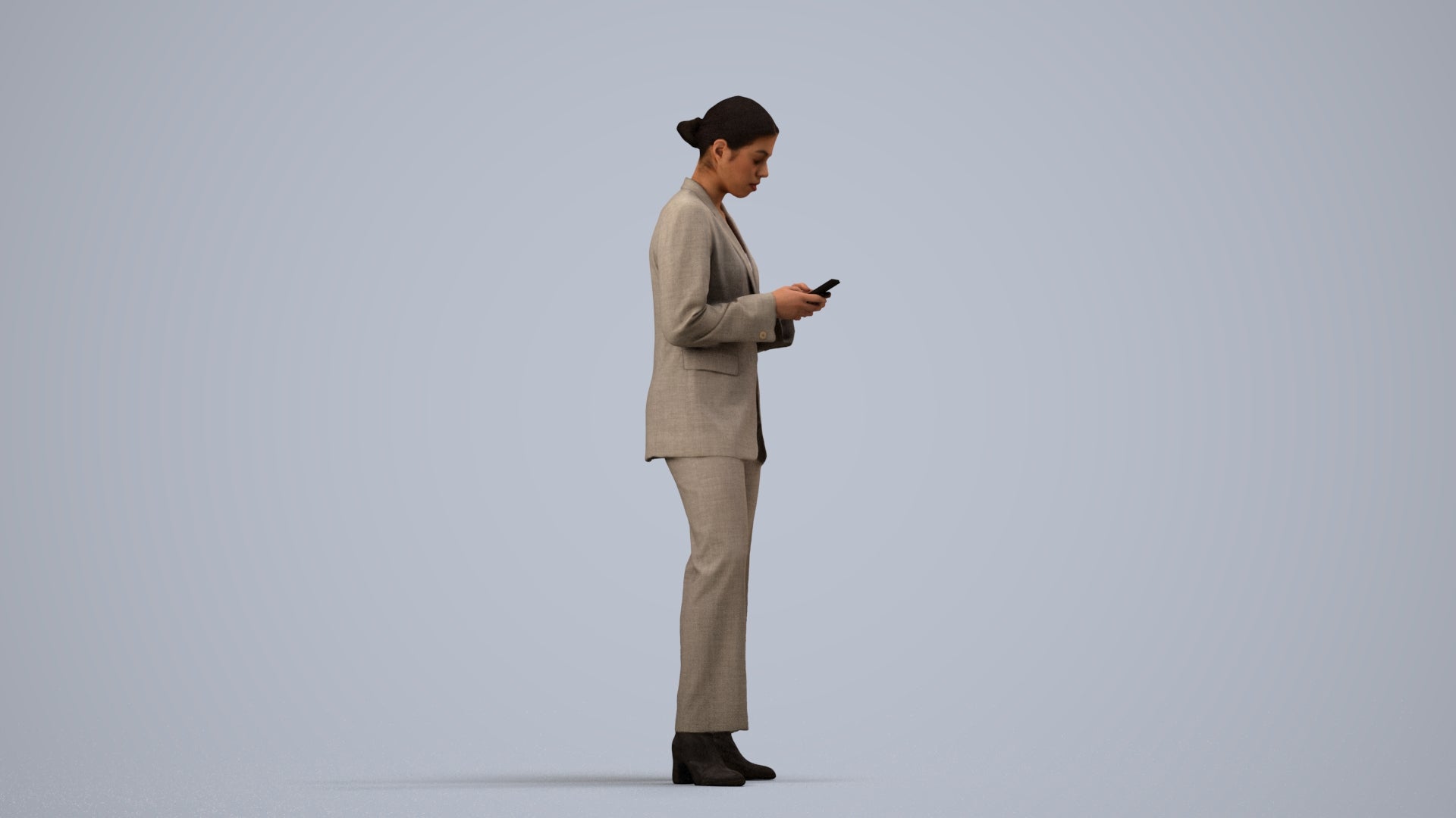scanned 3D woman business, photogrammetry people for Enscape and V-Ray, side view render