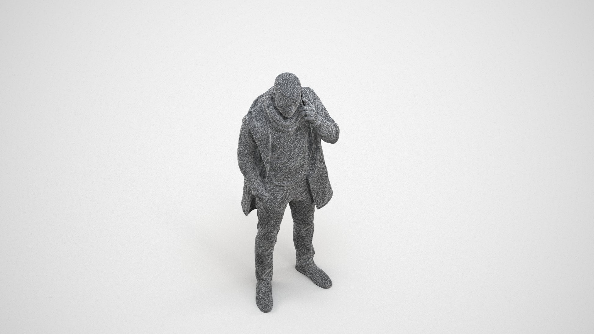 3D scanned man standing casual, photorealistic archviz people for Enscape and SketchUp, wireframe three-quarter view
