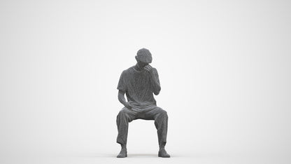 3D people model man casual sitting, scanned human for 3ds Max rendering, three-quarter front view render