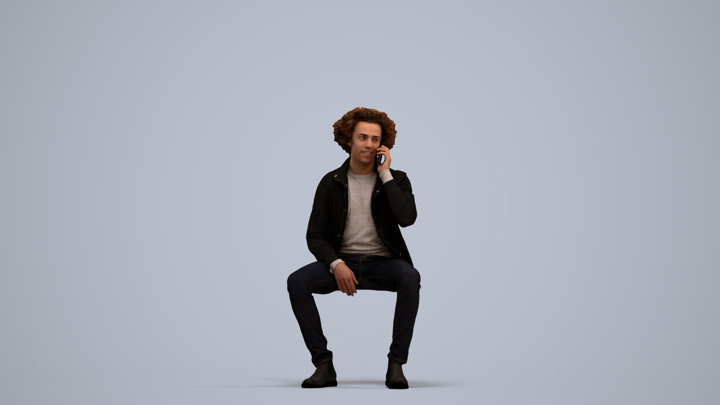 3D people model man casual sitting, scanned human for 3ds Max rendering, standing pose render