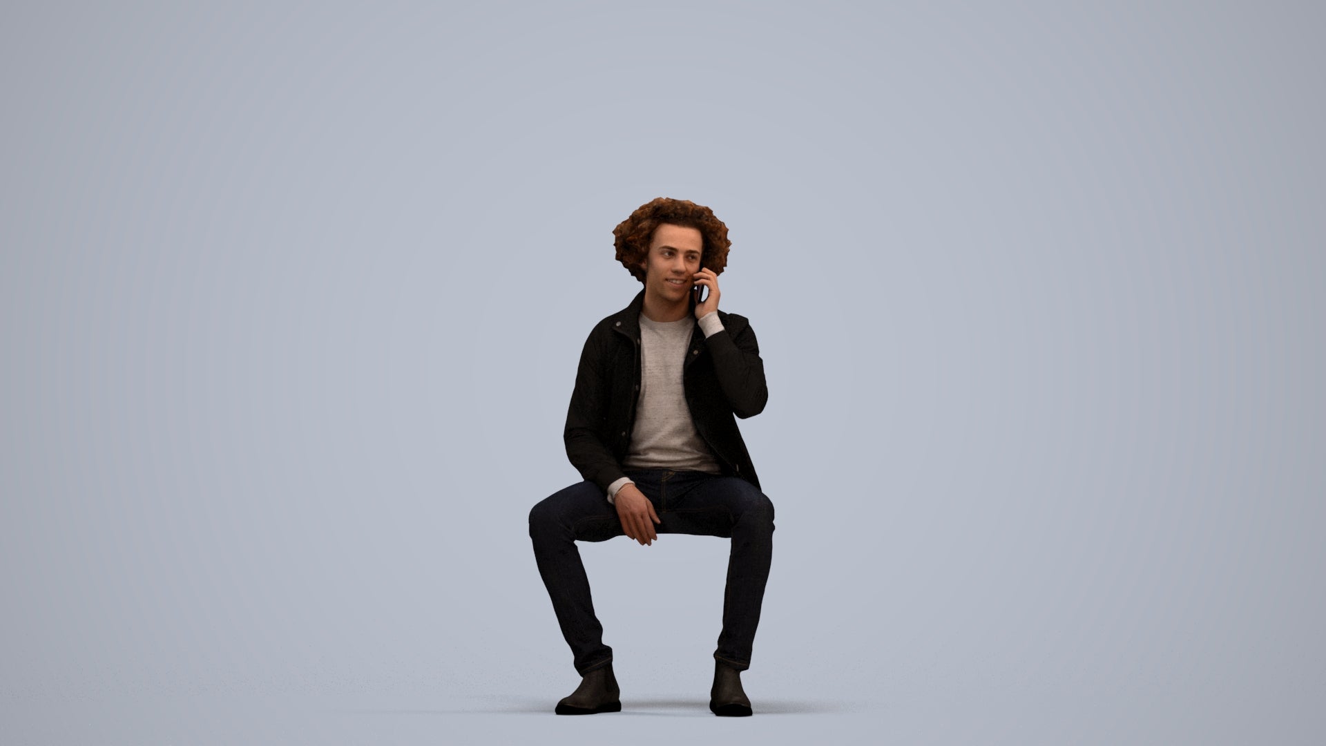 3D people model man casual sitting, scanned human for 3ds Max rendering, standing pose render