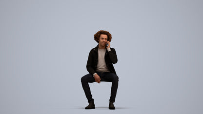 3D people model man casual sitting, scanned human for 3ds Max rendering, standing pose render