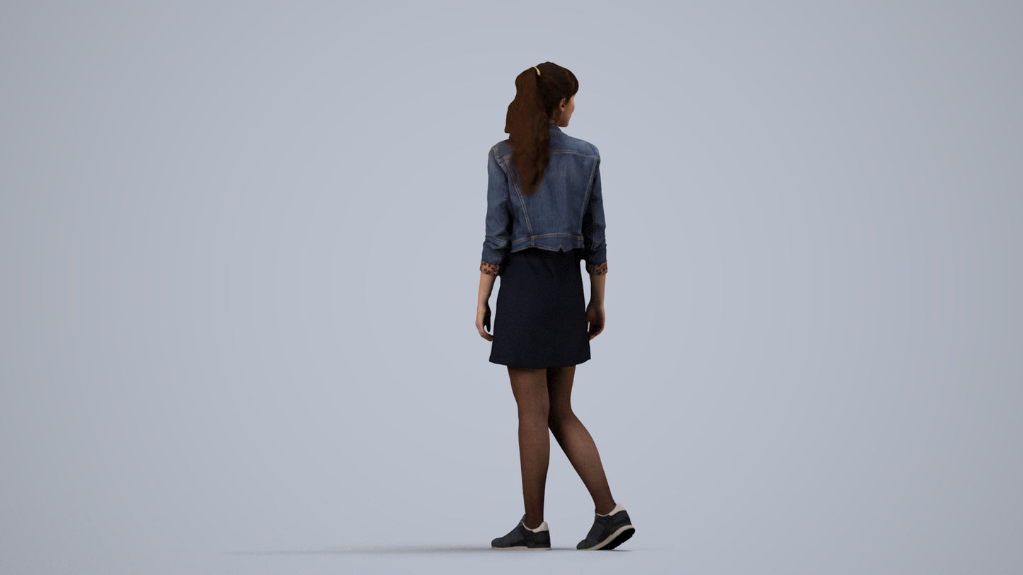 realistic 3D woman casual walking, scanned archviz people for Blender and 3ds Max, side view render
