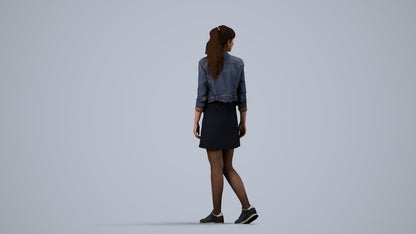 realistic 3D woman casual walking, scanned archviz people for Blender and 3ds Max, side view render