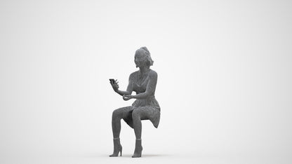photogrammetry 3D woman casual sitting, realistic human model archviz FBX, three-quarter front view render