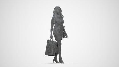 3D people model woman casual shopping, scanned human for 3ds Max rendering, wireframe back view