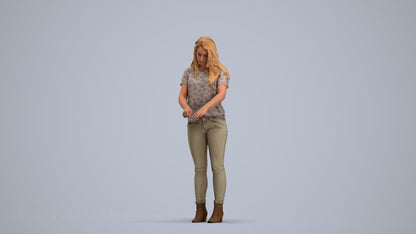 3D human model woman casual standing, photogrammetry scanned person for archviz, standing pose render