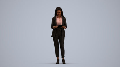 3D human model woman business, photogrammetry scanned person for archviz, standing pose render