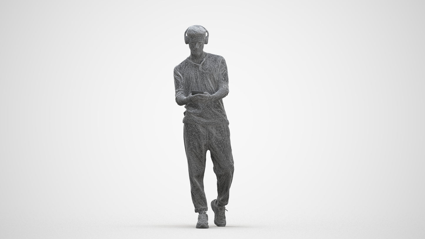3D scanned man standing casual, photorealistic archviz people for Enscape and SketchUp, three-quarter front view render