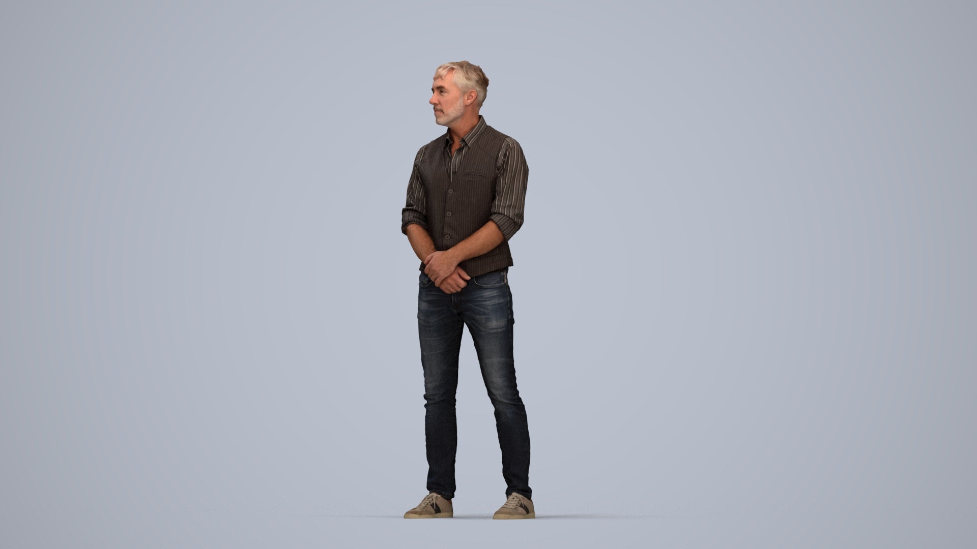 scanned 3D man casual standing, photogrammetry people for Enscape and V-Ray, top-down view render