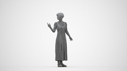 realistic 3D senior woman standing, scanned archviz people for Blender and 3ds Max, wireframe back view