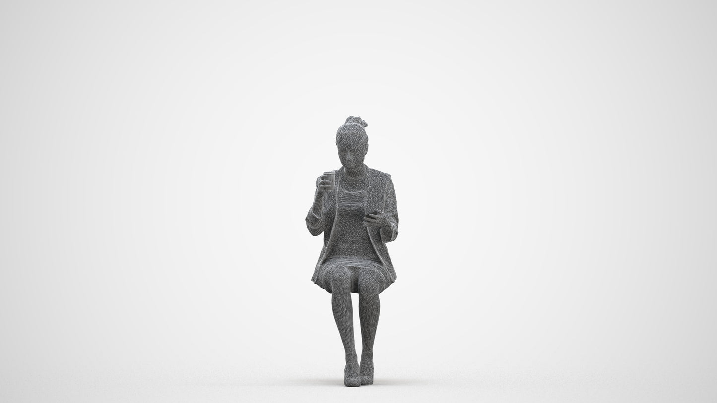 3D human model woman business, photogrammetry scanned person for archviz, three-quarter front view render
