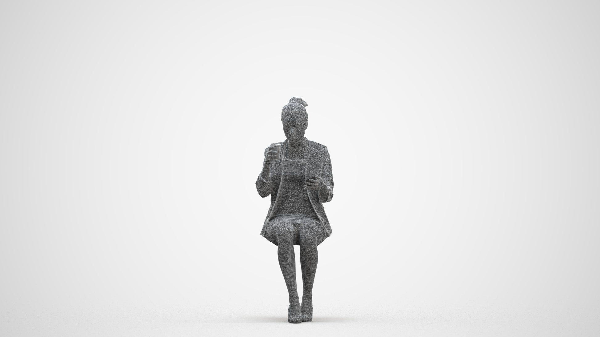 3D human model woman business, photogrammetry scanned person for archviz, three-quarter front view render