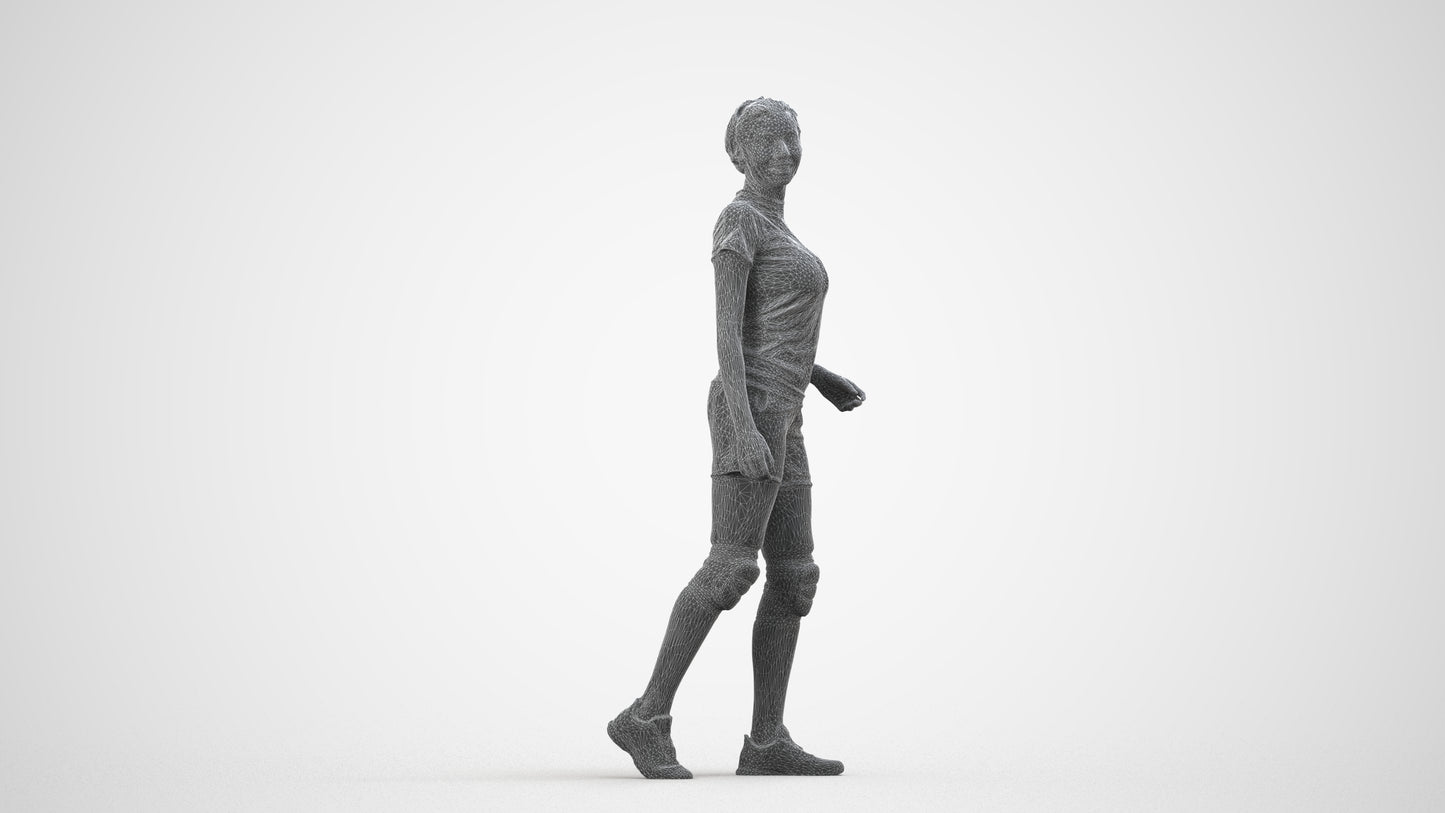 3D people model woman sport, scanned human for 3ds Max rendering, wireframe side view