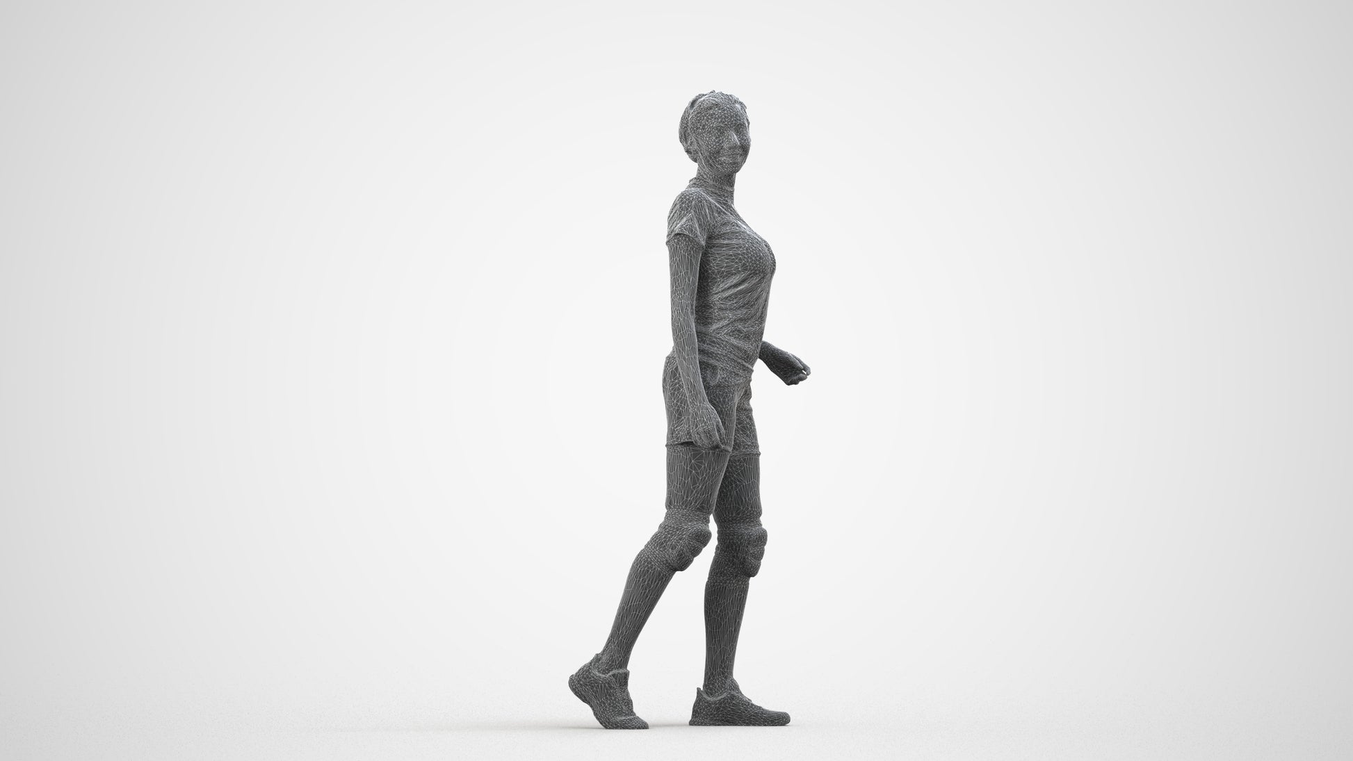 3D people model woman sport, scanned human for 3ds Max rendering, wireframe side view