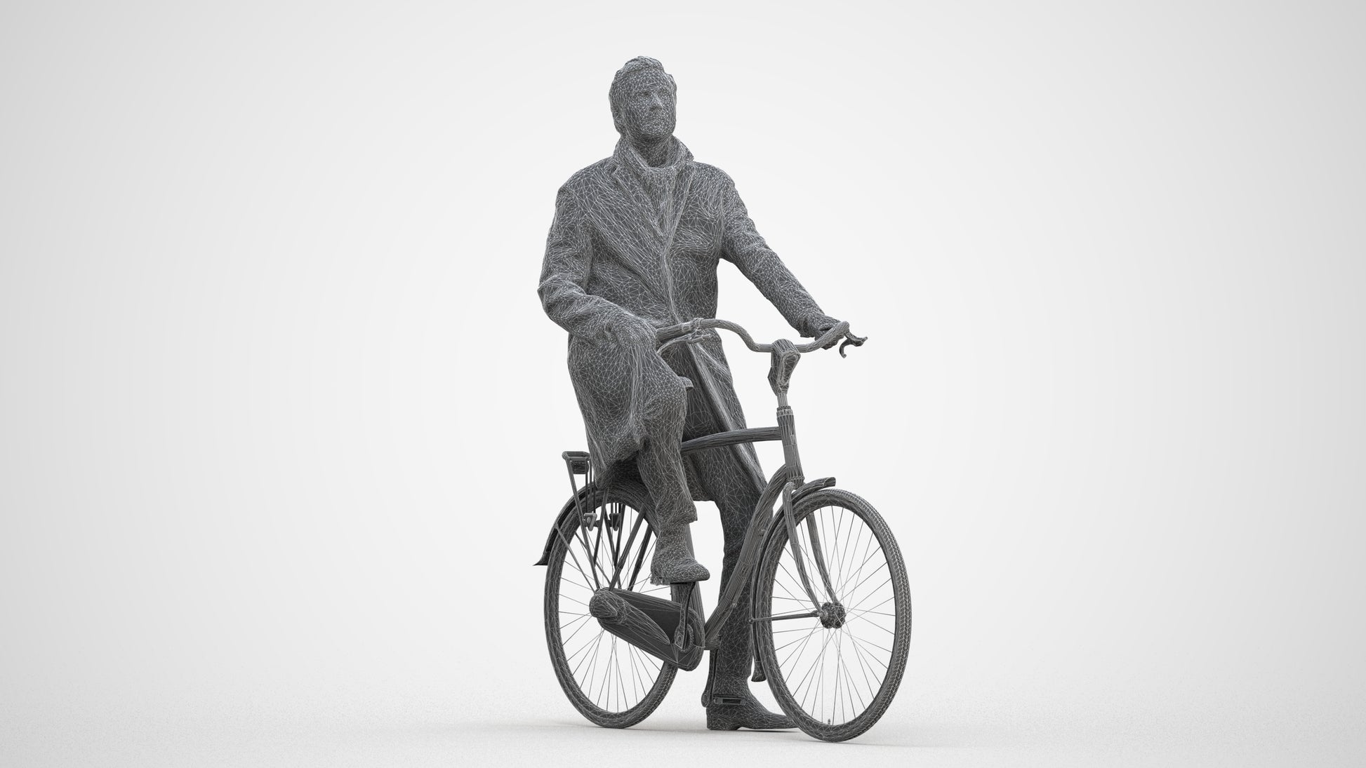 3D scanned man cycling business, photorealistic archviz people for Enscape and SketchUp, three-quarter front view render