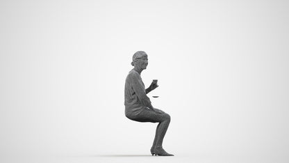 realistic 3D human senior woman casual sitting, archviz people FBX OBJ for Blender, wireframe side view