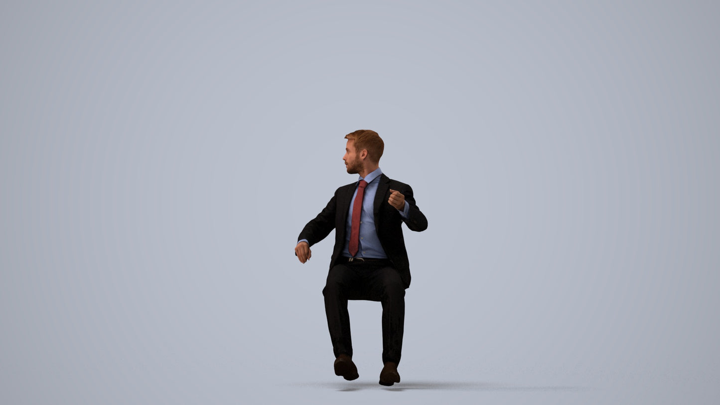 3D people model man business driving, scanned human for 3ds Max rendering, three-quarter view render