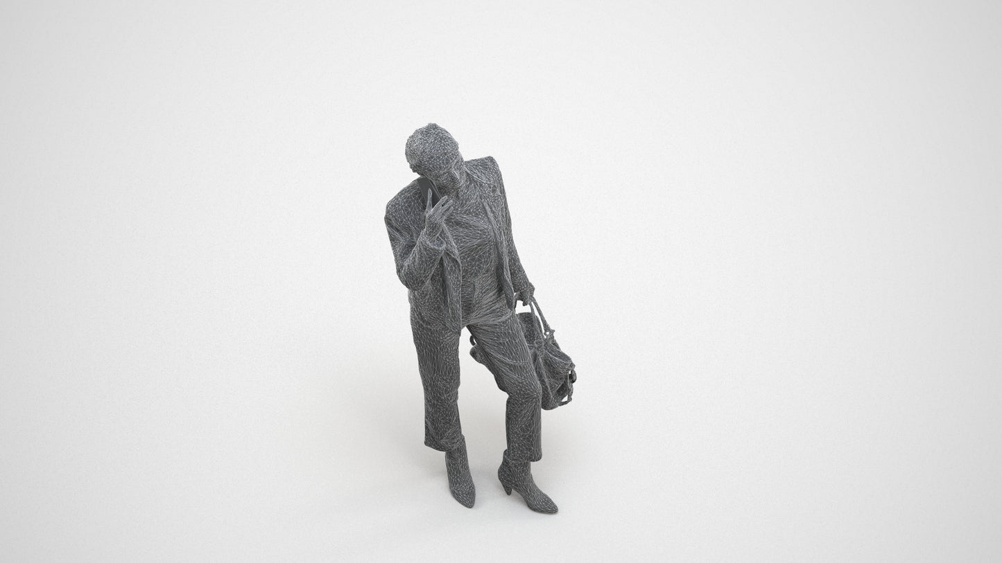 realistic 3D people woman business standing, render-ready for V-Ray and Corona, FBX OBJ, wireframe three-quarter view