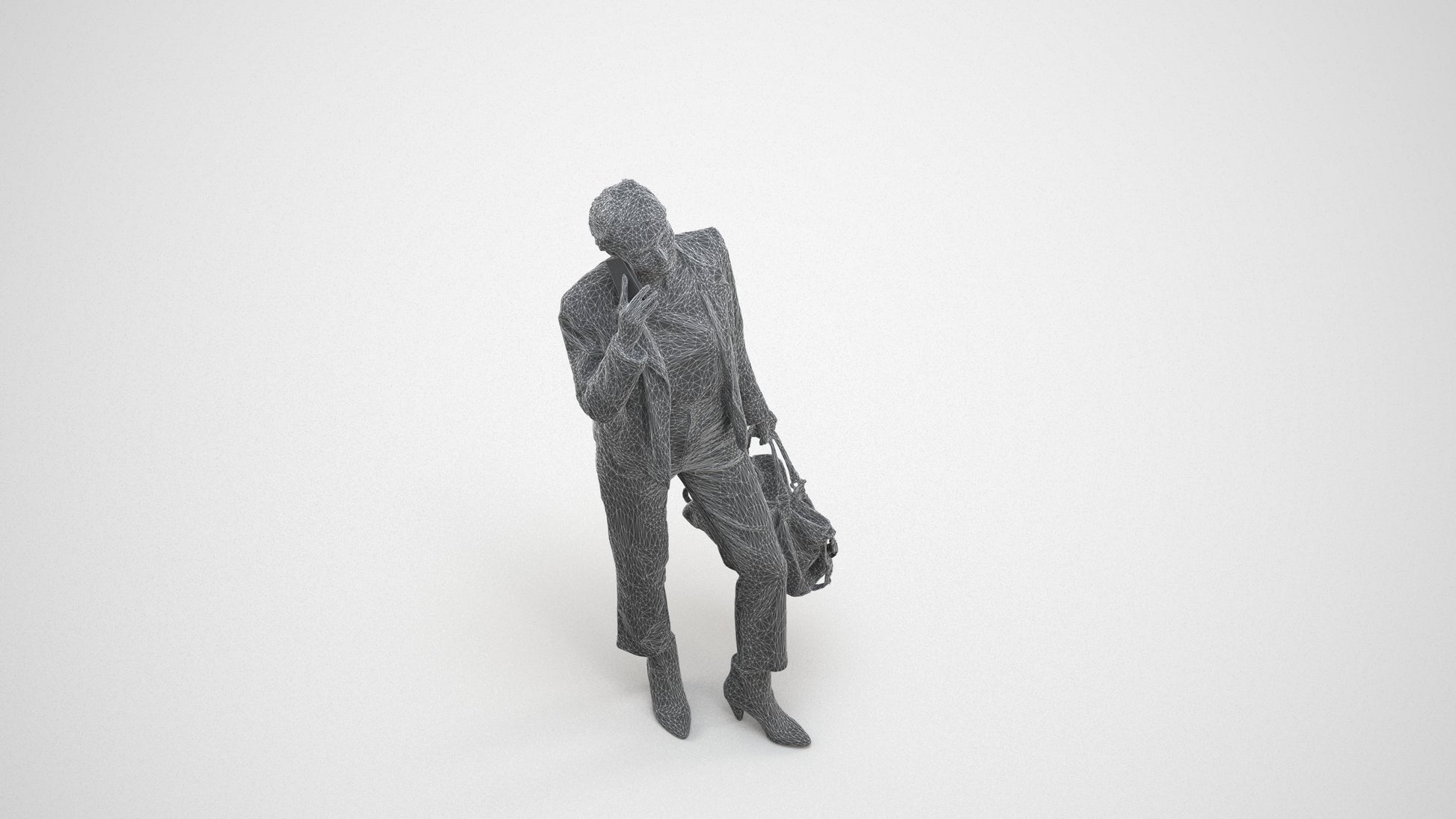realistic 3D people woman business standing, render-ready for V-Ray and Corona, FBX OBJ, wireframe three-quarter view