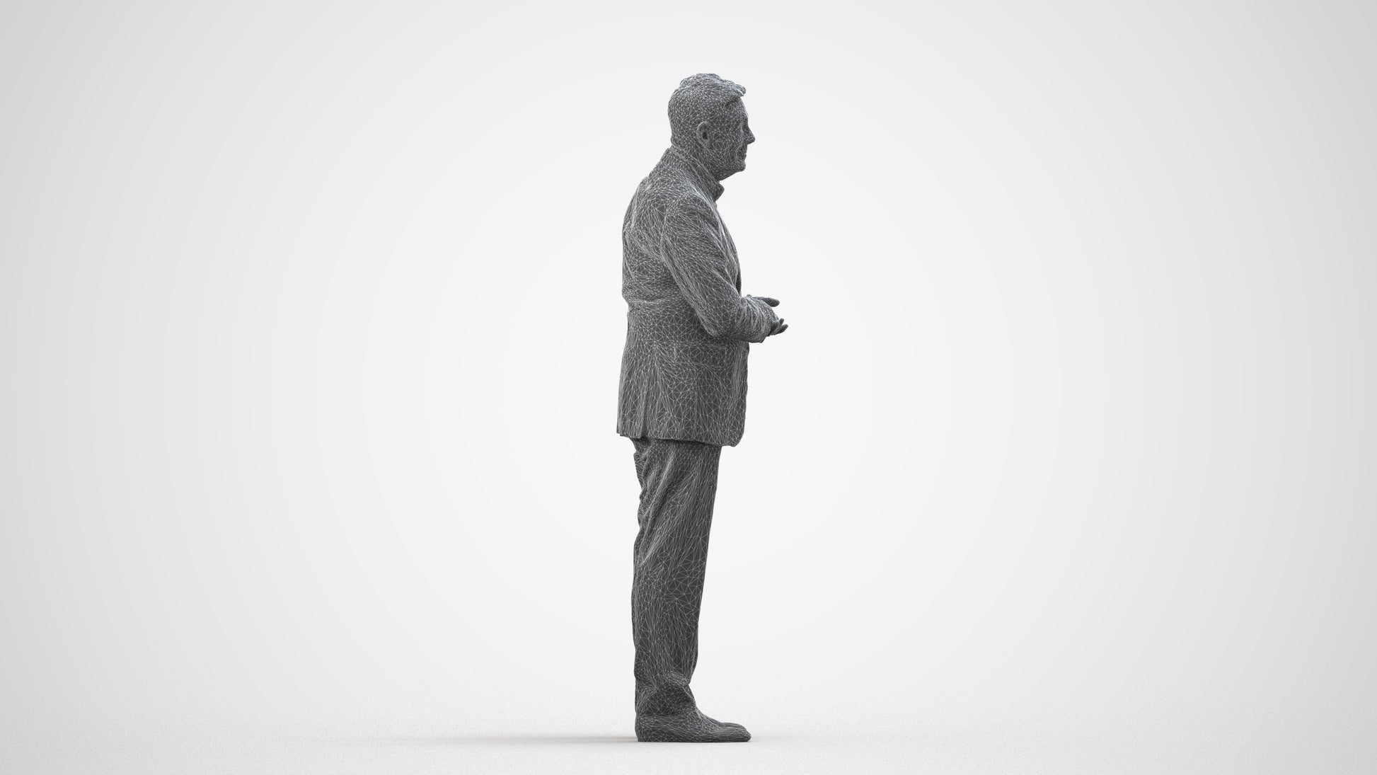 scanned 3D senior man business, photogrammetry people for Enscape and V-Ray, wireframe side view