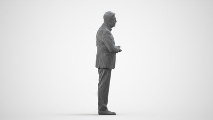 scanned 3D senior man business, photogrammetry people for Enscape and V-Ray, wireframe side view