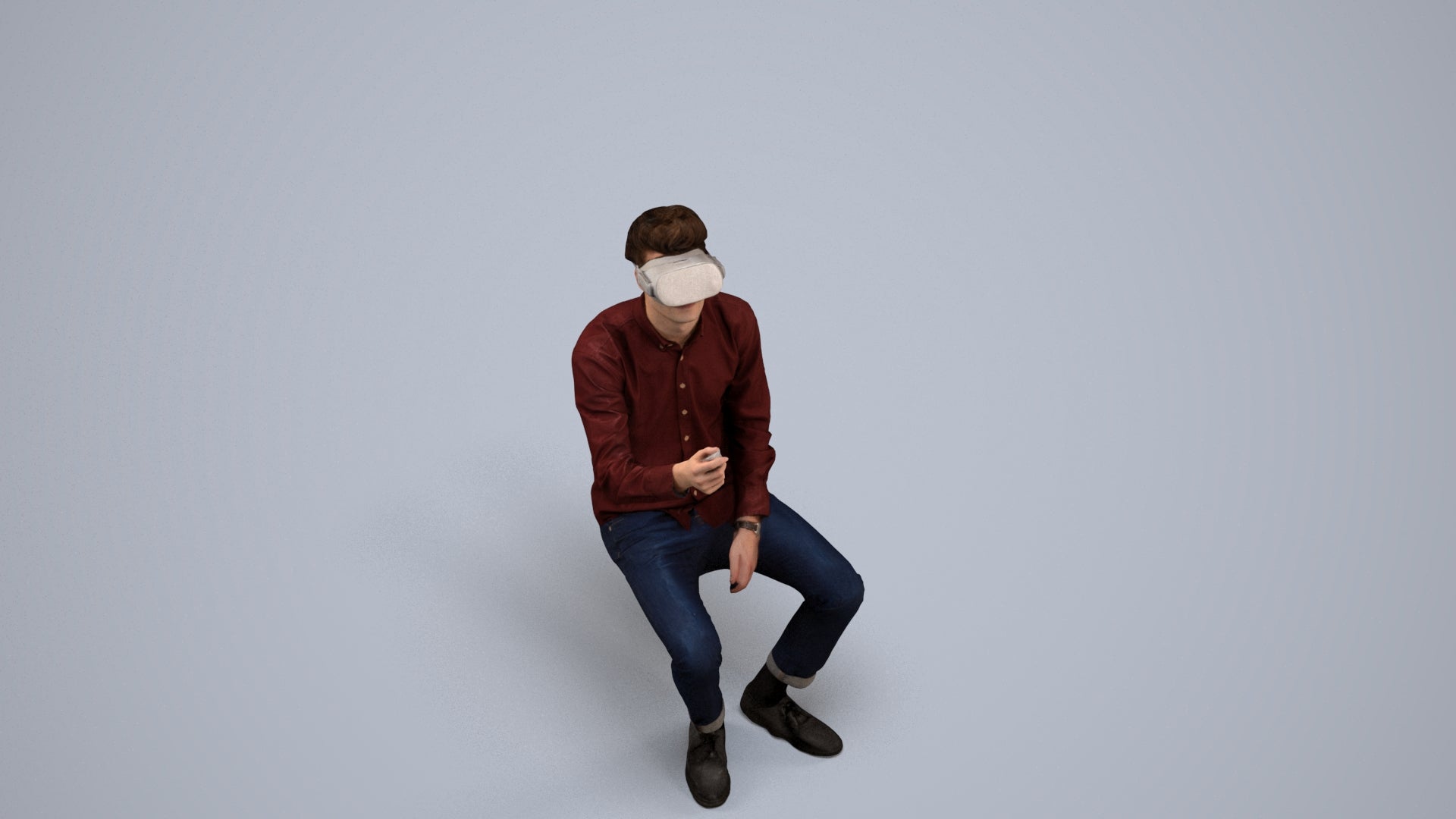 scanned 3D man casual sitting, photogrammetry people for Enscape and V-Ray, back view render